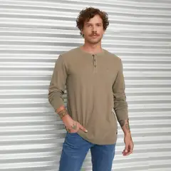 AMERICANINO - Polera Manga Corta Henley Hombre