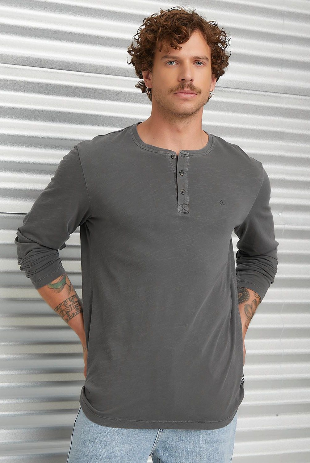 AMERICANINO - Polera Manga Corta Henley Hombre Americanino
