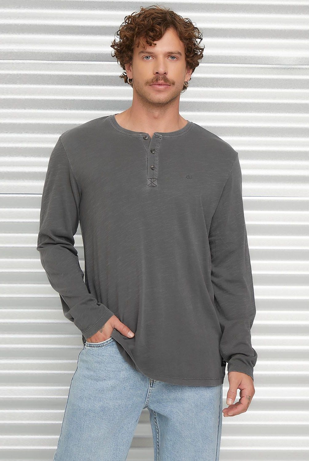 AMERICANINO - Polera Manga Corta Henley Hombre Americanino