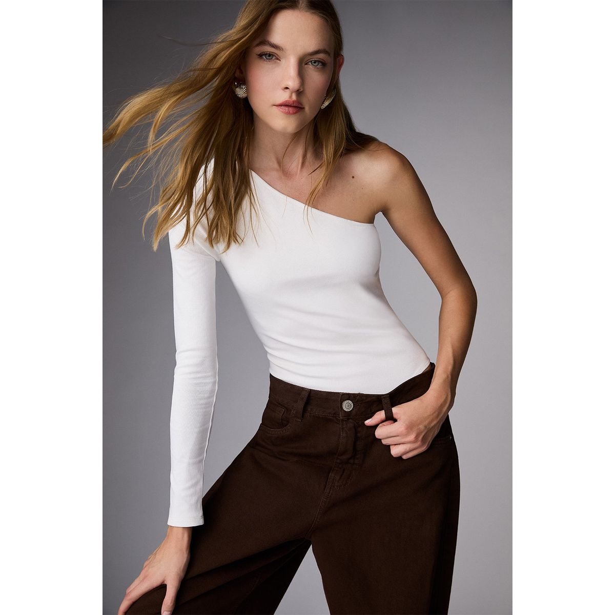 SYBILLA - Body Manga Larga Un Hombro Algodón Mujer Sybilla