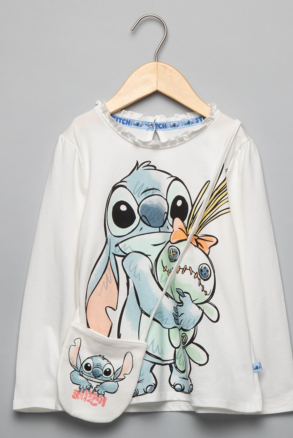 LILO & STITCH - Polera Con Cartera Algodón Niña Lilo y Stich