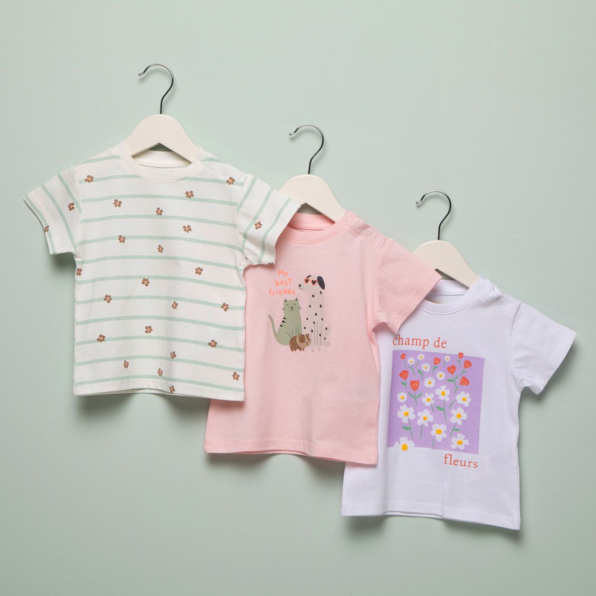 YAMP - Pack De 3 Poleras Manga Corta Bebé Niña Algodón Yamp