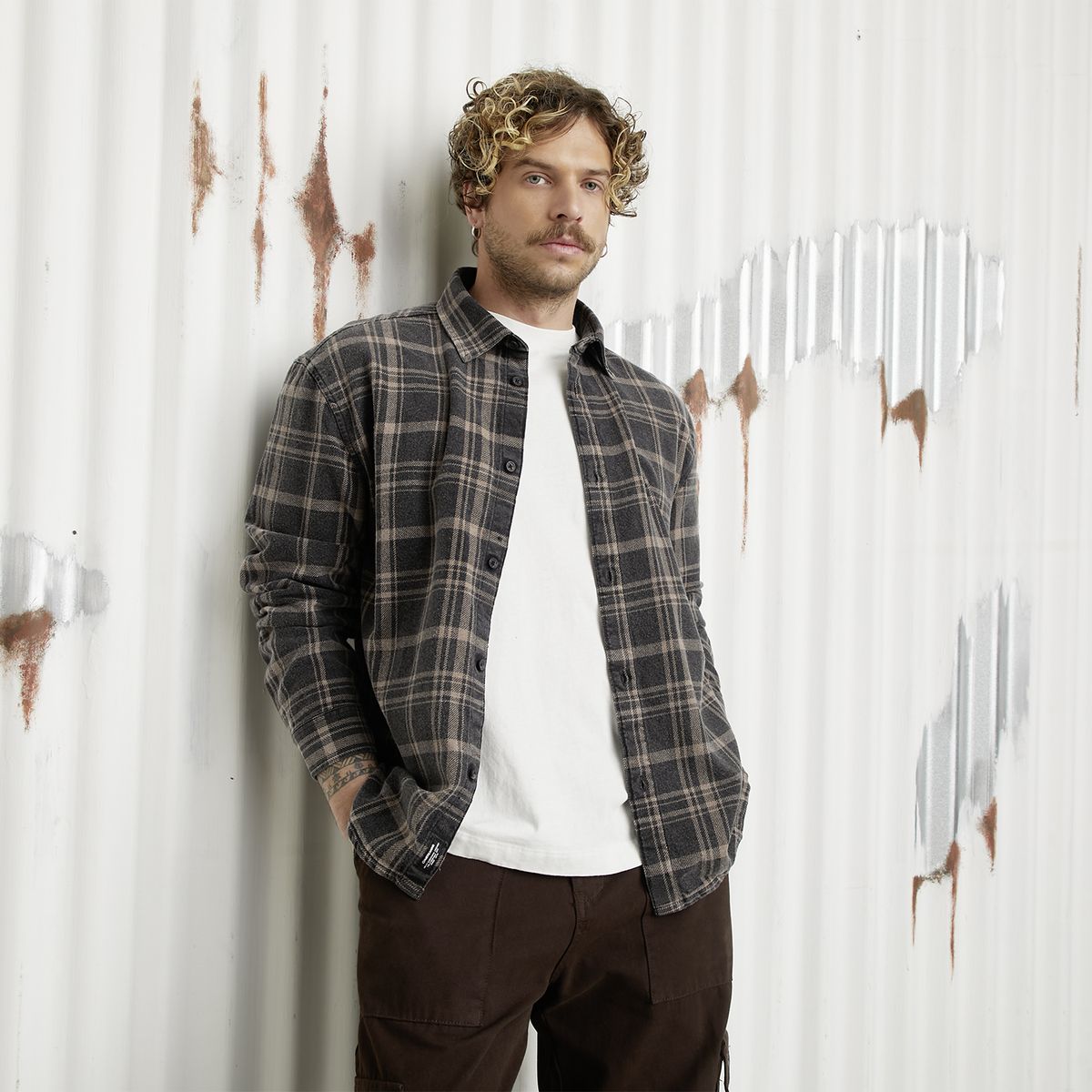 AMERICANINO - Camisa Casual Manga Larga Hombre Americanino