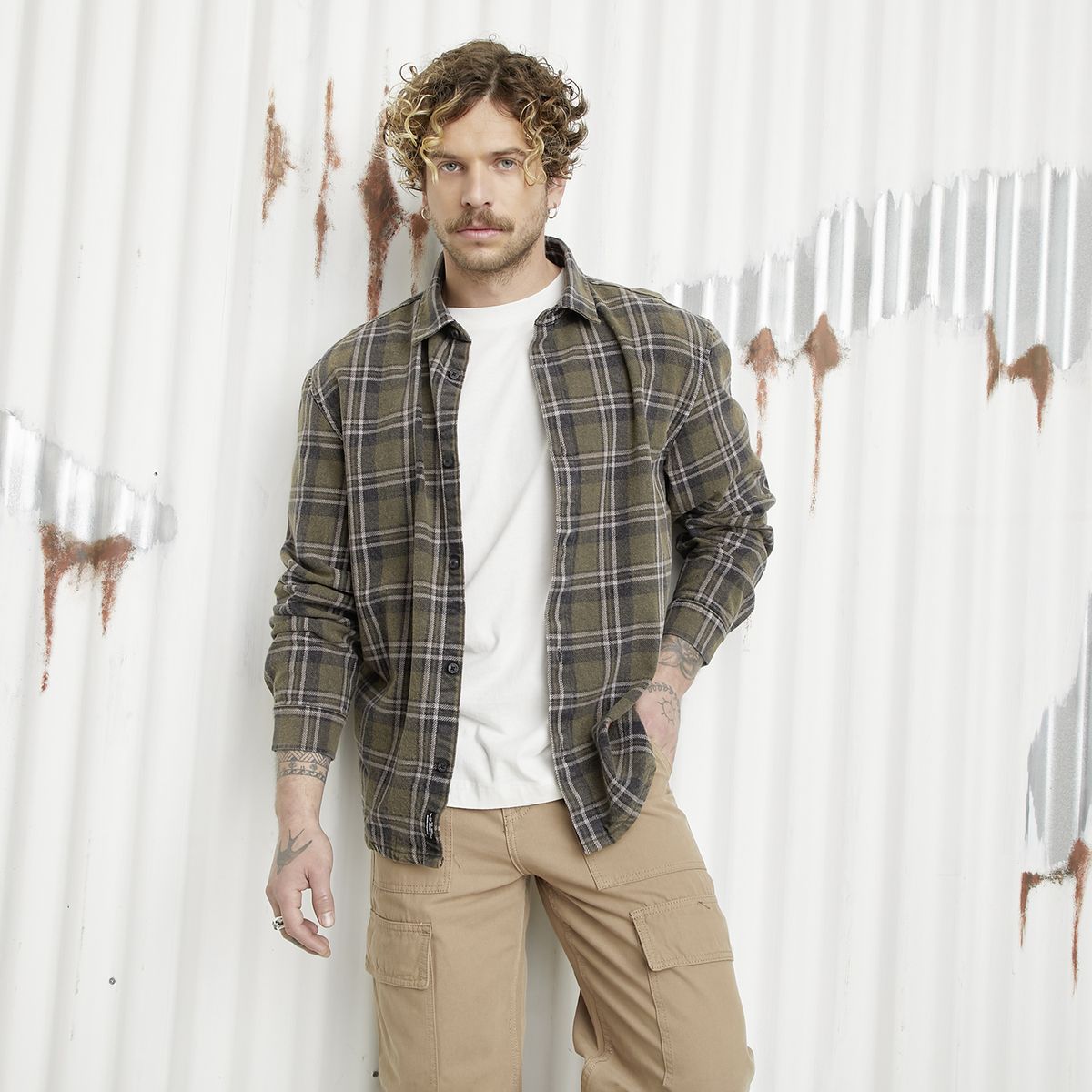 AMERICANINO - Camisa Casual Manga Larga Hombre Americanino