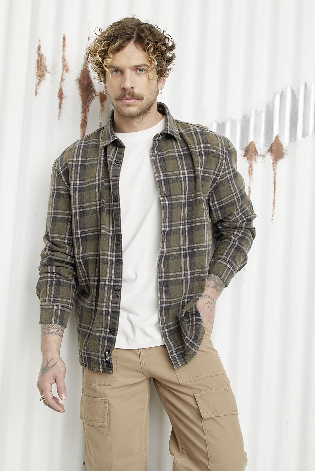 AMERICANINO - Camisa Casual Manga Larga Hombre Americanino