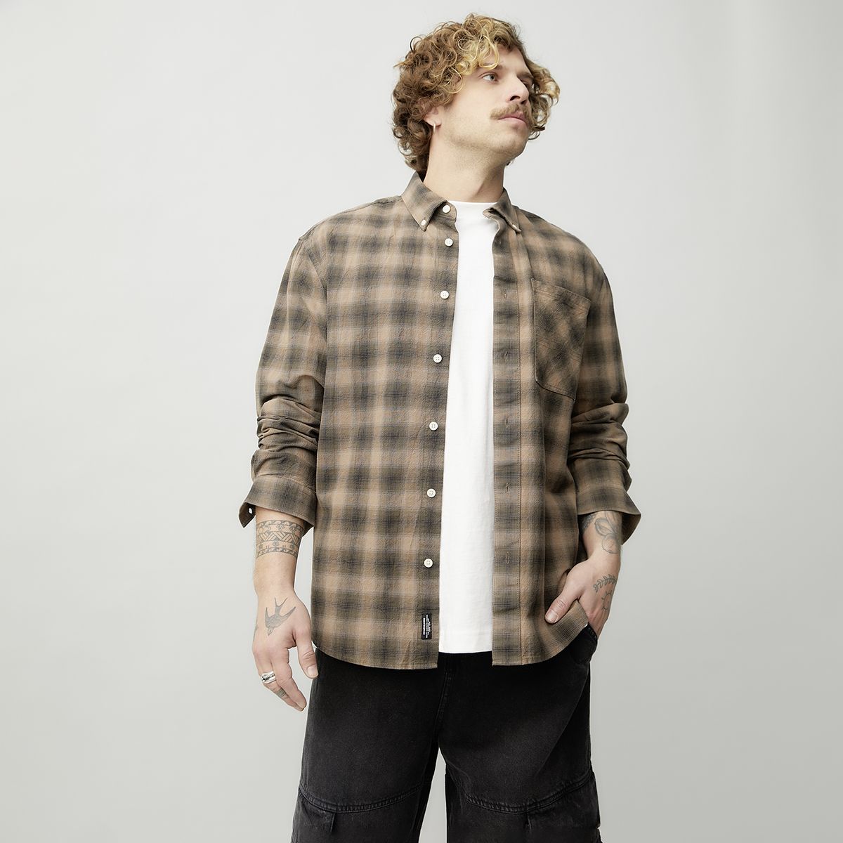 AMERICANINO - Camisa Casual Manga Larga Hombre Americanino