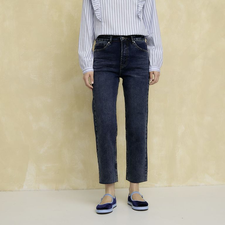 Jeans Straight Tiro Alto Mujer