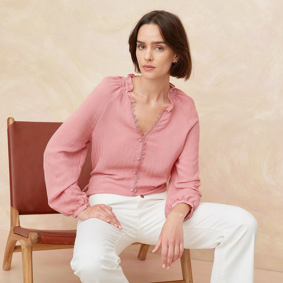 ELLE - Blusa Manga Larga Algodón Mujer Elle