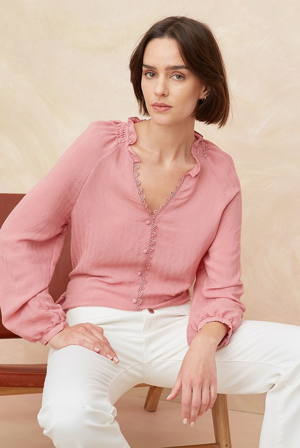 ELLE - Blusa Manga Larga Algodón Mujer Elle