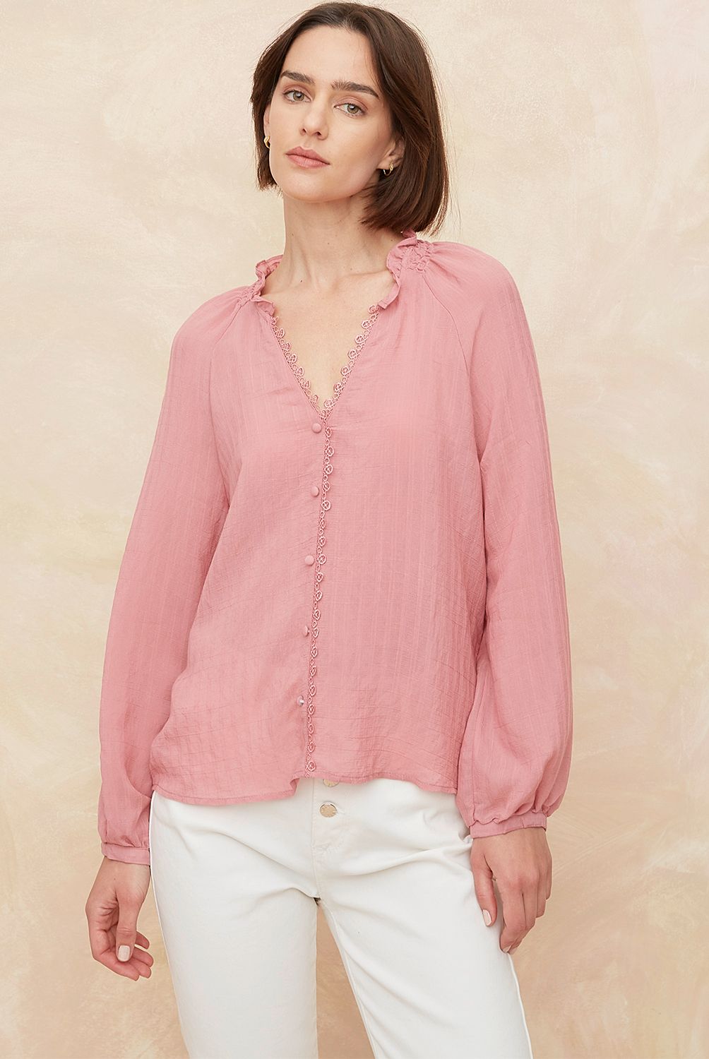 ELLE - Blusa Manga Larga Algodón Mujer Elle