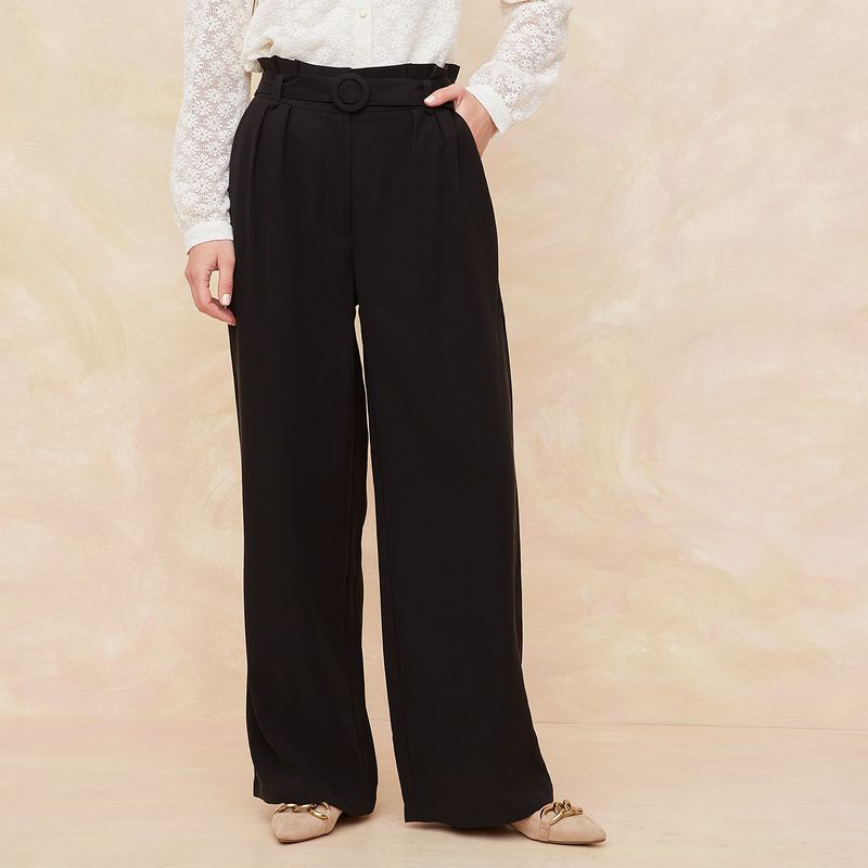 ELLE - Pantalón Palazzo Tiro Alto Mujer Elle