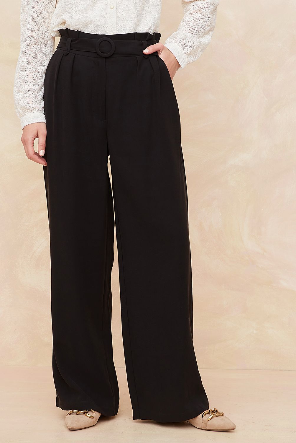 ELLE - Pantalón Palazzo Tiro Alto Mujer Elle
