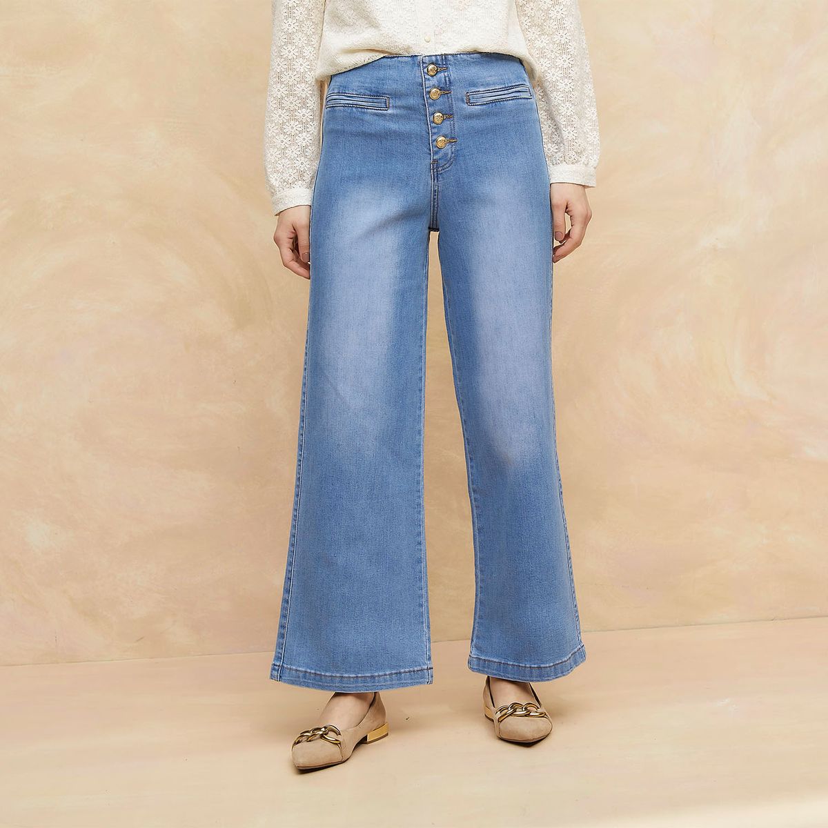 ELLE - Jeans Straight Tiro Medio Mujer Elle