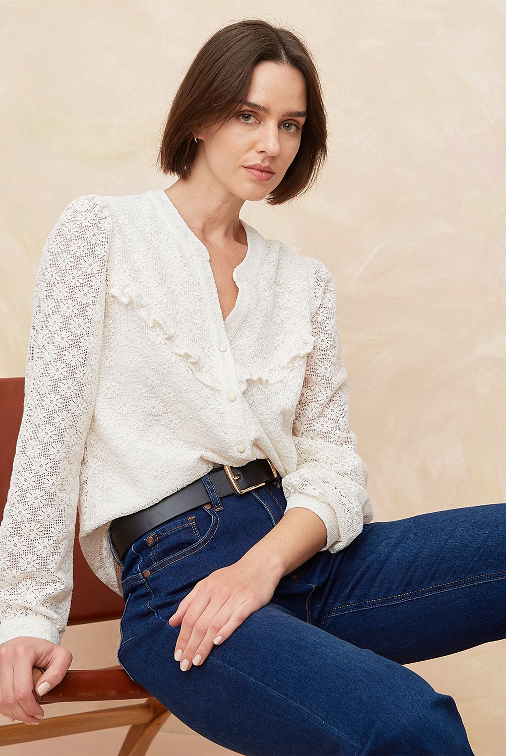 ELLE - Blusa Manga Larga Algodón Mujer Elle