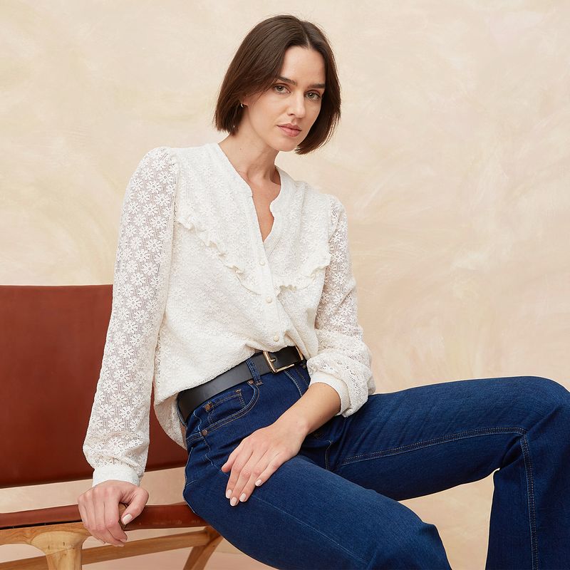 ELLE - Blusa Manga Larga Algodón Mujer Elle