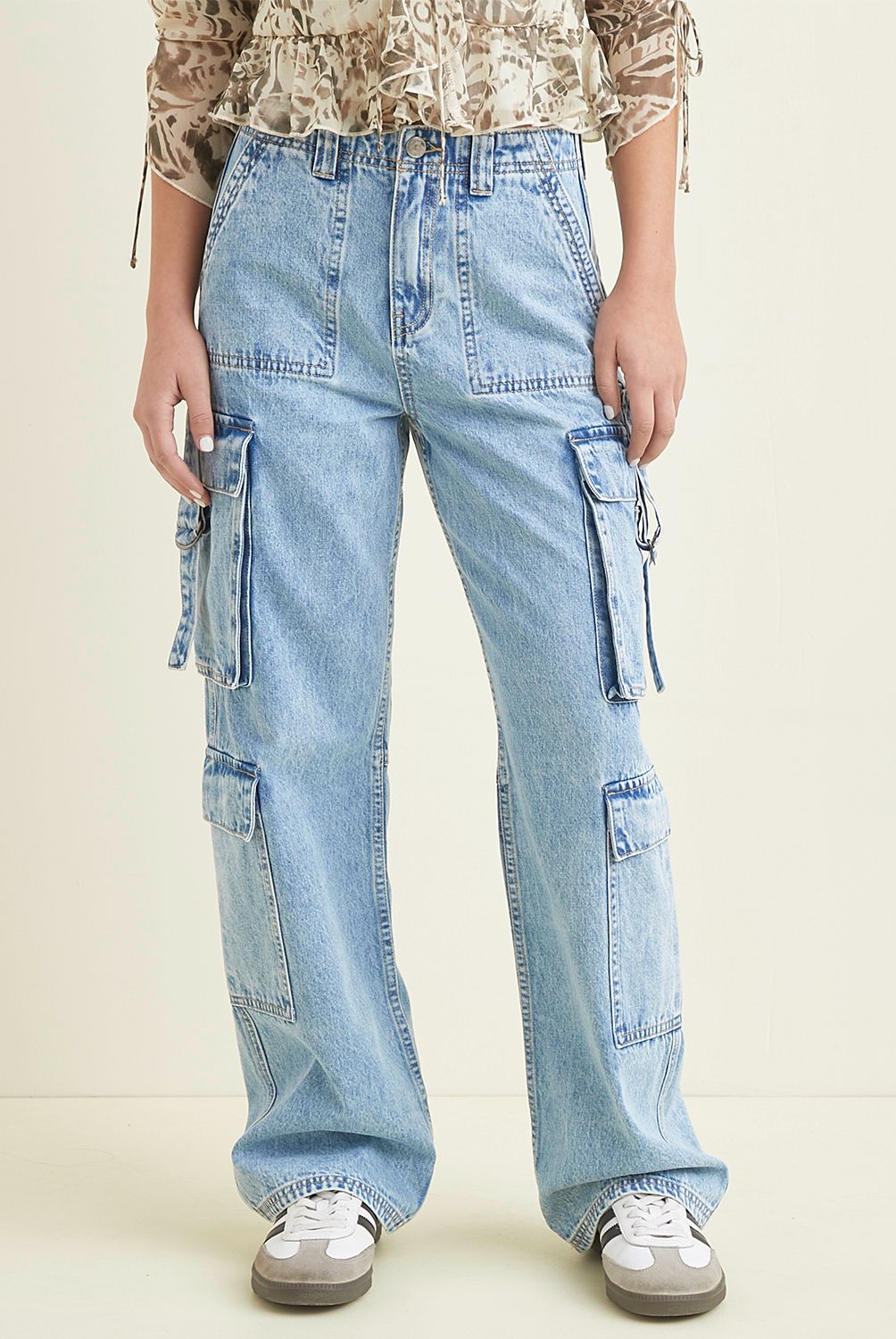 SYBILLA - Jeans Cargo Tiro Alto Mujer Sybilla Algodón Straight Casual