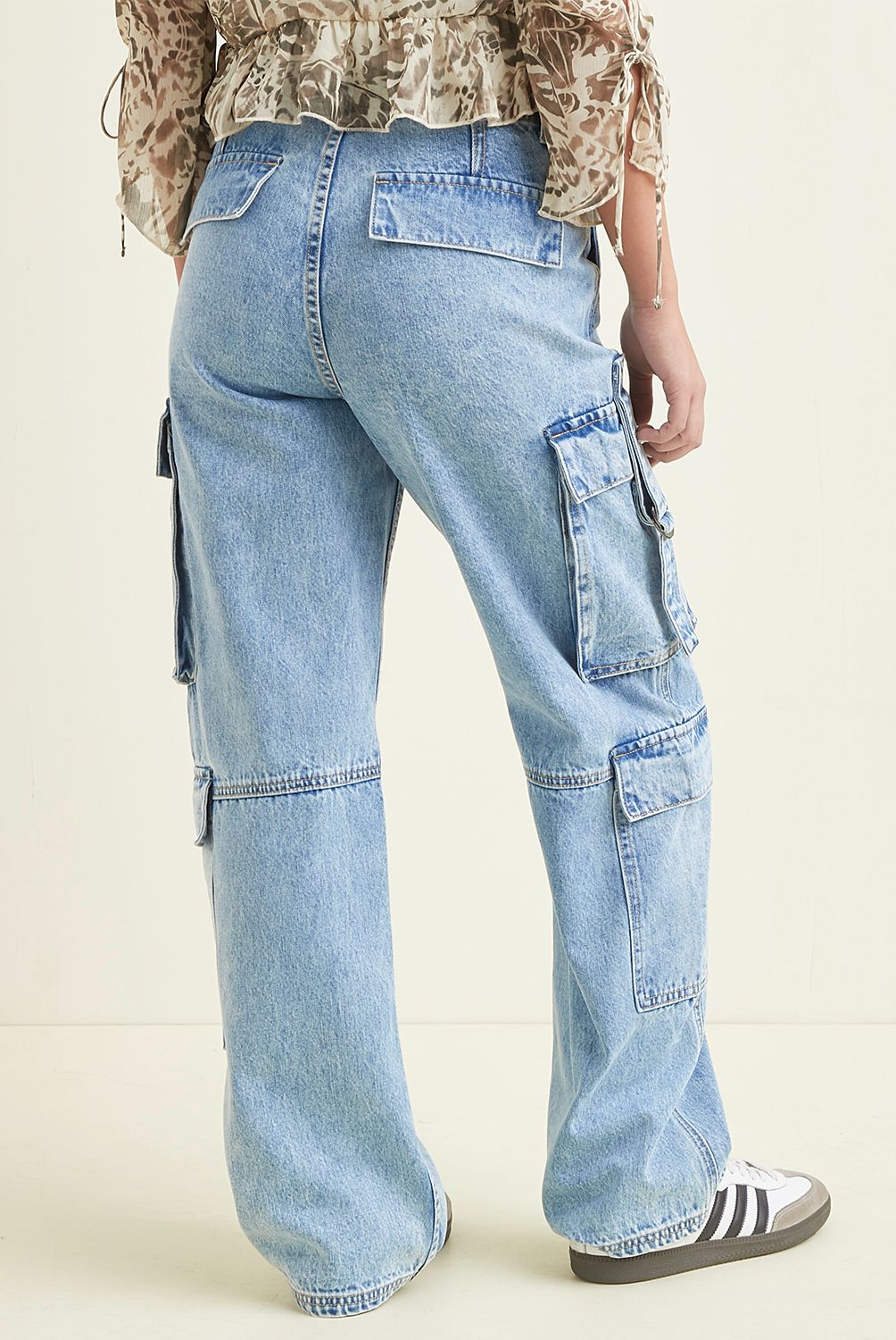 SYBILLA - Jeans Cargo Tiro Alto Mujer Sybilla Algodón Straight Casual
