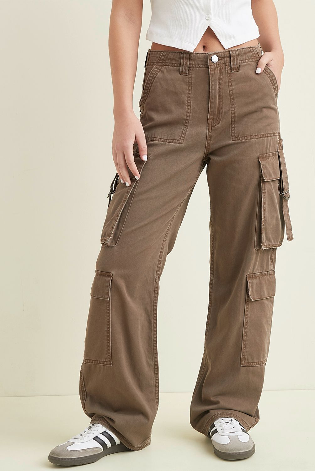 SYBILLA - Jeans Cargo Tiro Alto Mujer Sybilla Algodón Straight Casual