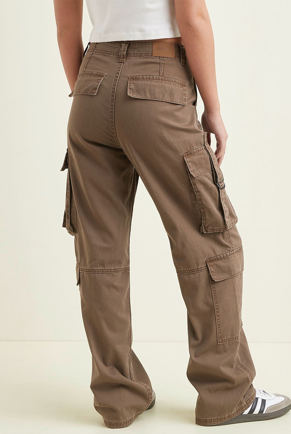 SYBILLA - Jeans Cargo Tiro Alto Mujer Sybilla Algodón Straight Casual