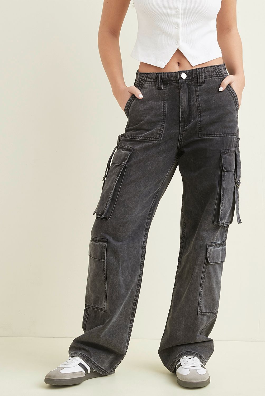 SYBILLA - Jeans Cargo Tiro Alto Mujer Sybilla Algodón Straight Casual