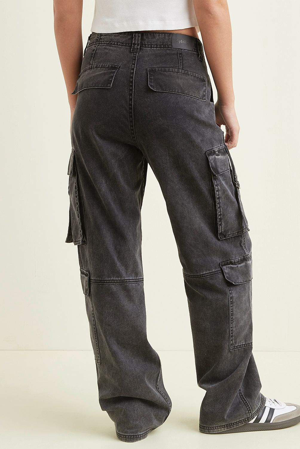 SYBILLA - Jeans Cargo Tiro Alto Mujer Sybilla Algodón Straight Casual