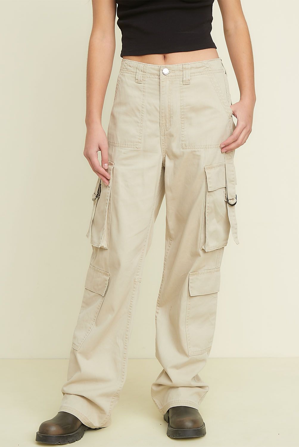 SYBILLA - Jeans Cargo Tiro Alto Mujer Sybilla Algodón Straight Casual