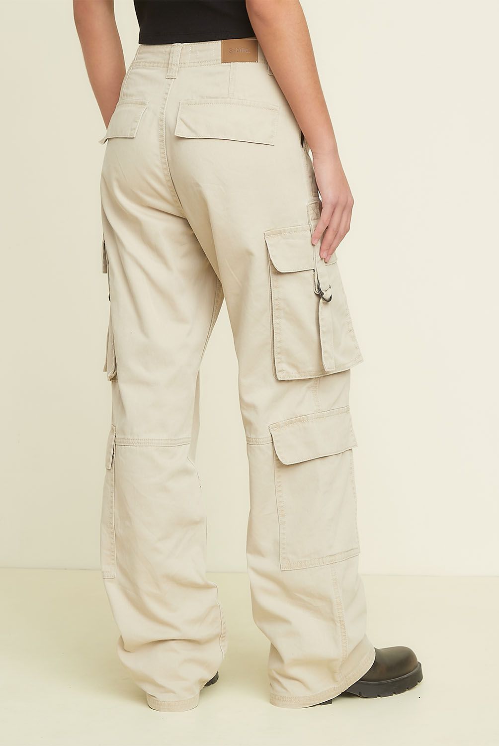 SYBILLA - Jeans Cargo Tiro Alto Mujer Sybilla Algodón Straight Casual