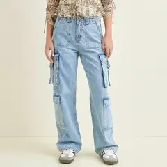 SYBILLA - Jeans Cargo Tiro Alto Mujer Algodón Straight Casual