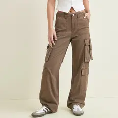 SYBILLA - Jeans Cargo Tiro Alto Mujer Algodón Straight Casual