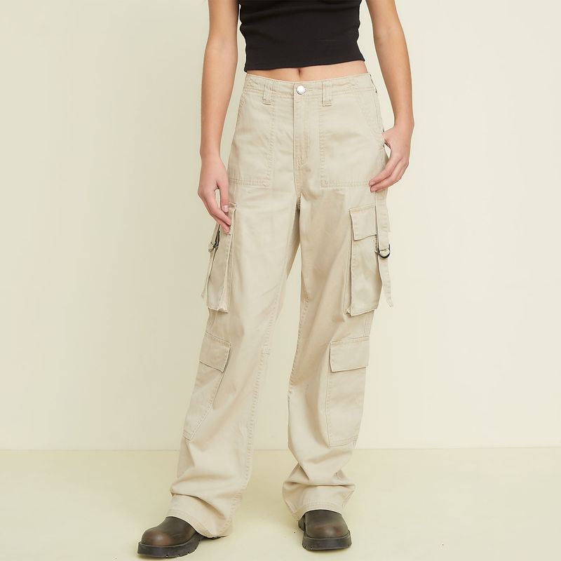 SYBILLA - Jeans Cargo Tiro Alto Mujer Sybilla Algodón Straight Casual