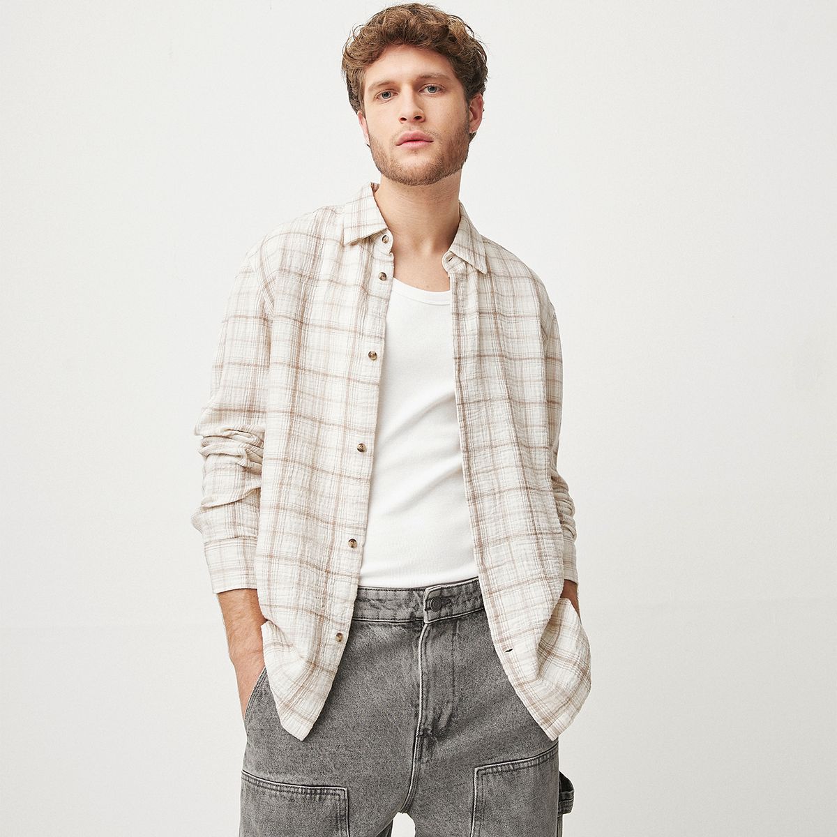 BASEMENT - Camisa Manga Larga Algodón Hombre Basement