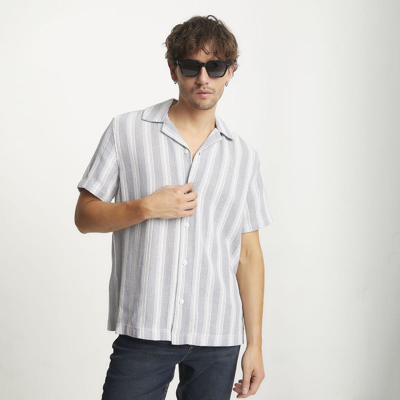 BASEMENT - Camisa Casual Manga Corta Hombre Basement