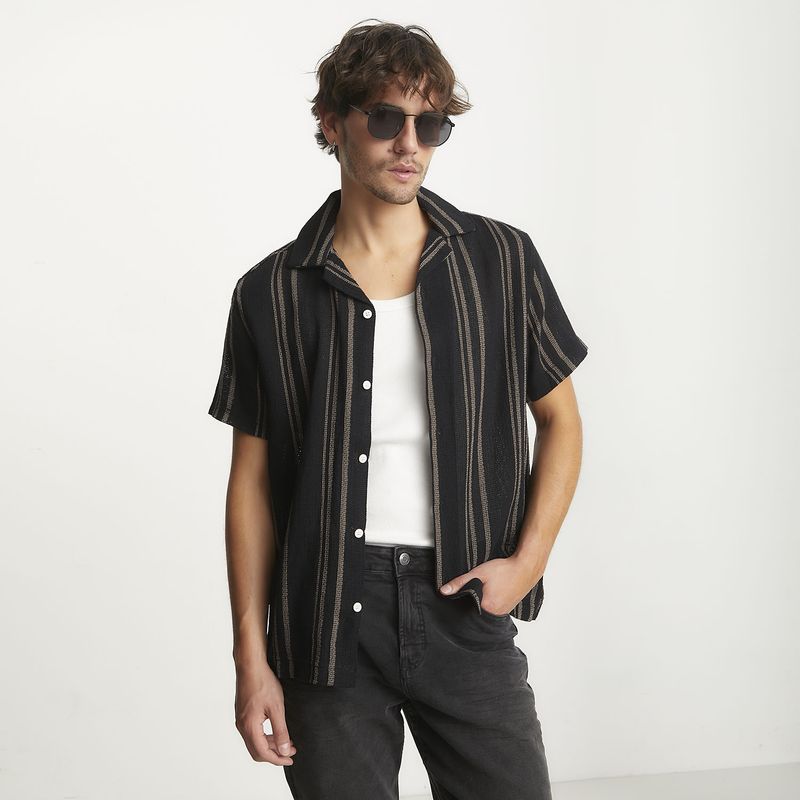 BASEMENT - Camisa Casual Manga Corta Hombre Basement
