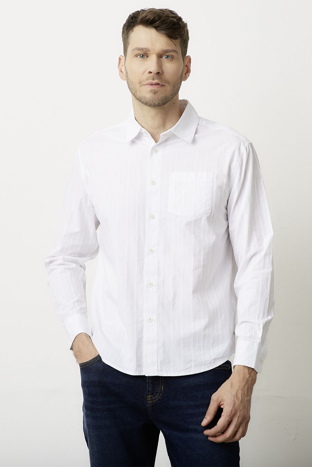 BASEMENT - Camisa Casual Manga Larga Hombre Basement