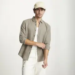 BASEMENT - Camisa Manga Corta Lino Hombre