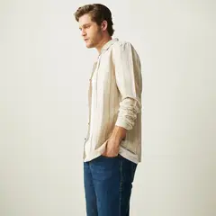 BASEMENT - Camisa Manga Corta Lino Hombre