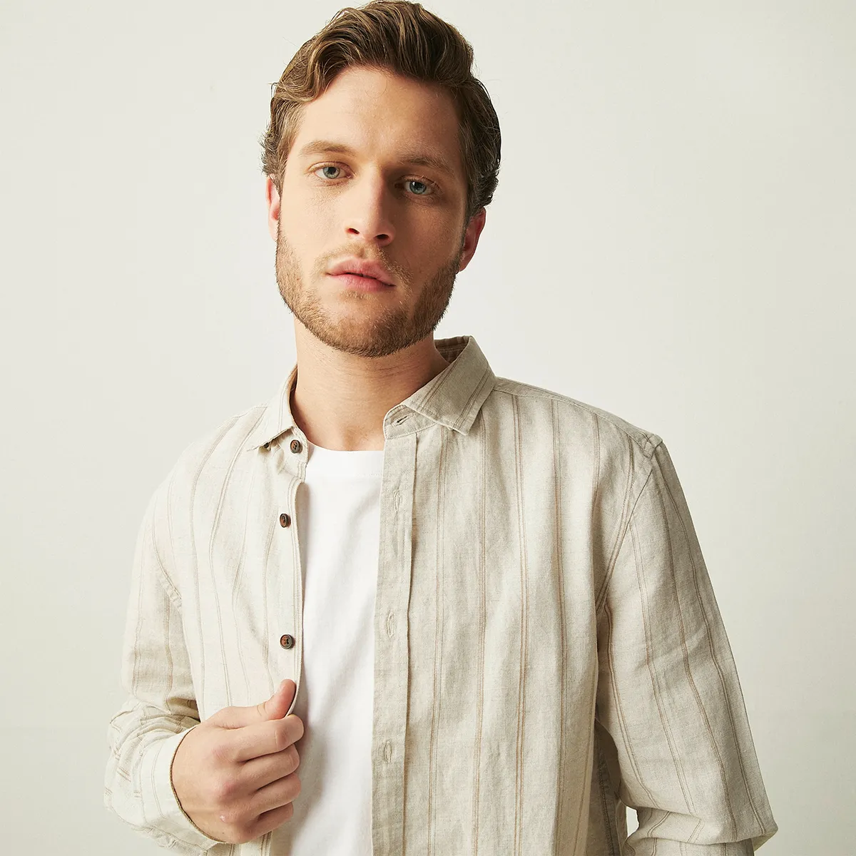 BASEMENT - Camisa Manga Larga Lino Hombre Basement