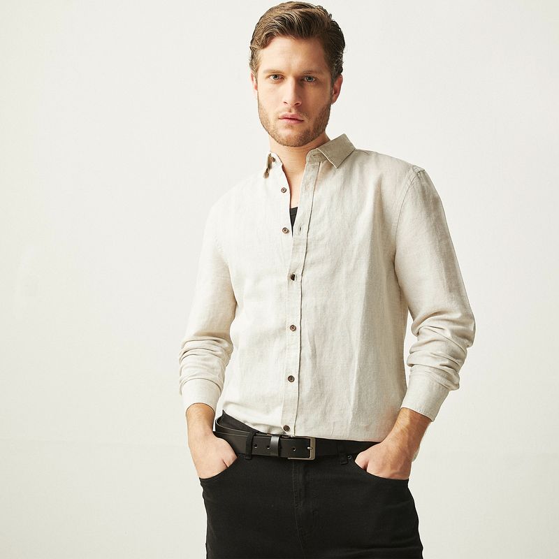BASEMENT - Camisa Manga Corta Lino Hombre Basement