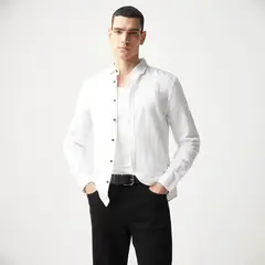 BASEMENT - Camisa Manga Corta Lino Hombre