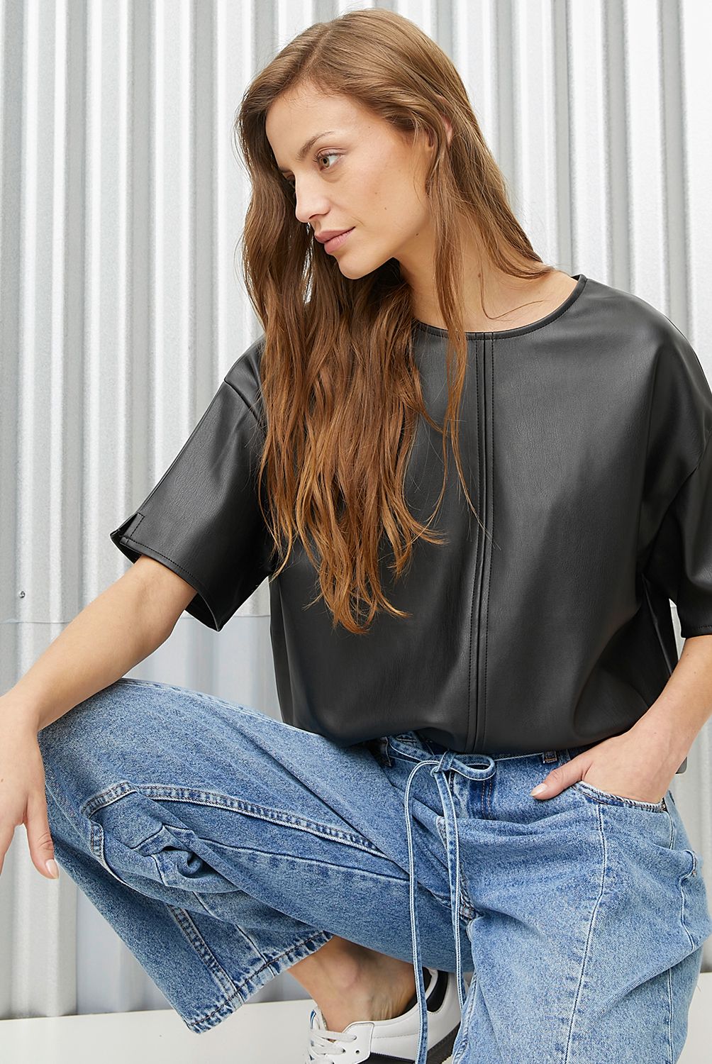 AMERICANINO - BLUSA LISA MC CV1BLA115K BLACK M