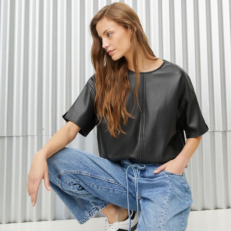 AMERICANINO - BLUSA LISA MC CV1BLA115K BLACK M