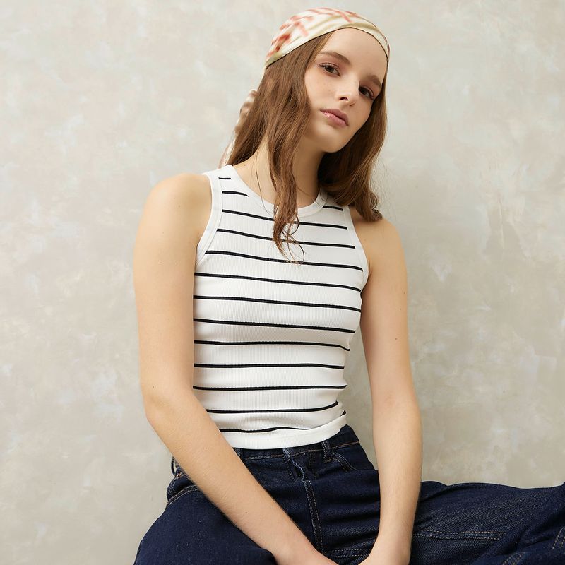 SYBILLA - Polera Sin Mangas Algodón Mujer Sybilla Estilo Casual