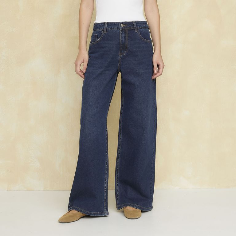 Jeans Wide Leg Tiro Medio Mujer