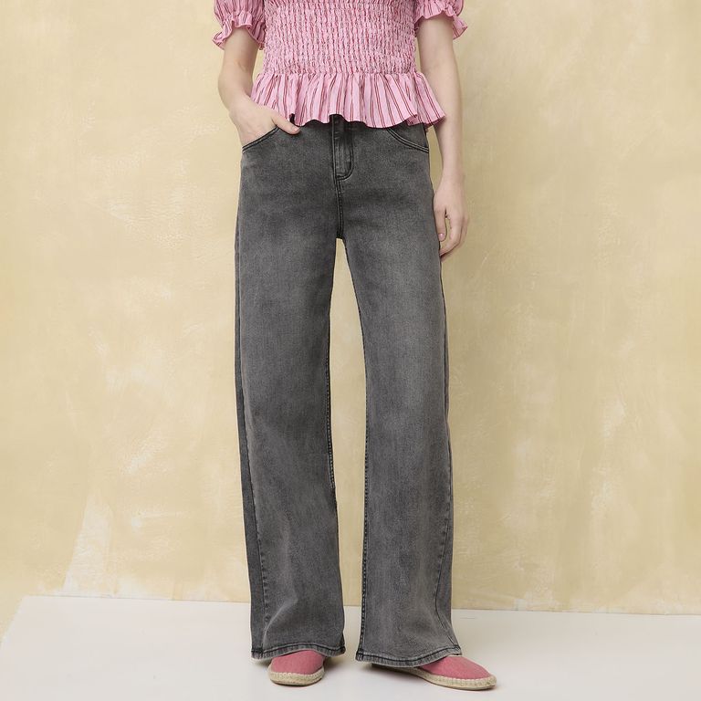 Jeans Wide Leg Tiro Medio Mujer
