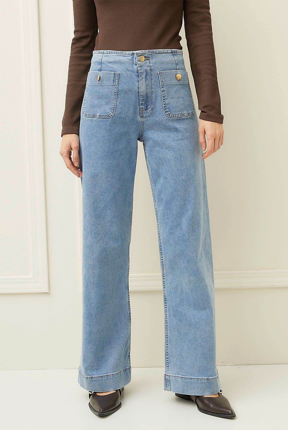 BASEMENT - Jeans Wide Leg Tiro Medio Mujer Basement