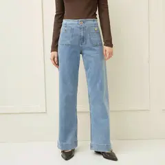 BASEMENT - Jeans Wide Leg Tiro Medio Mujer
