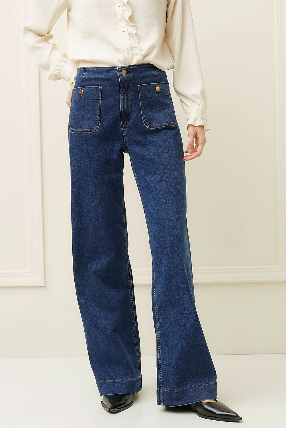 BASEMENT - Jeans Wide Leg Tiro Medio Mujer Basement