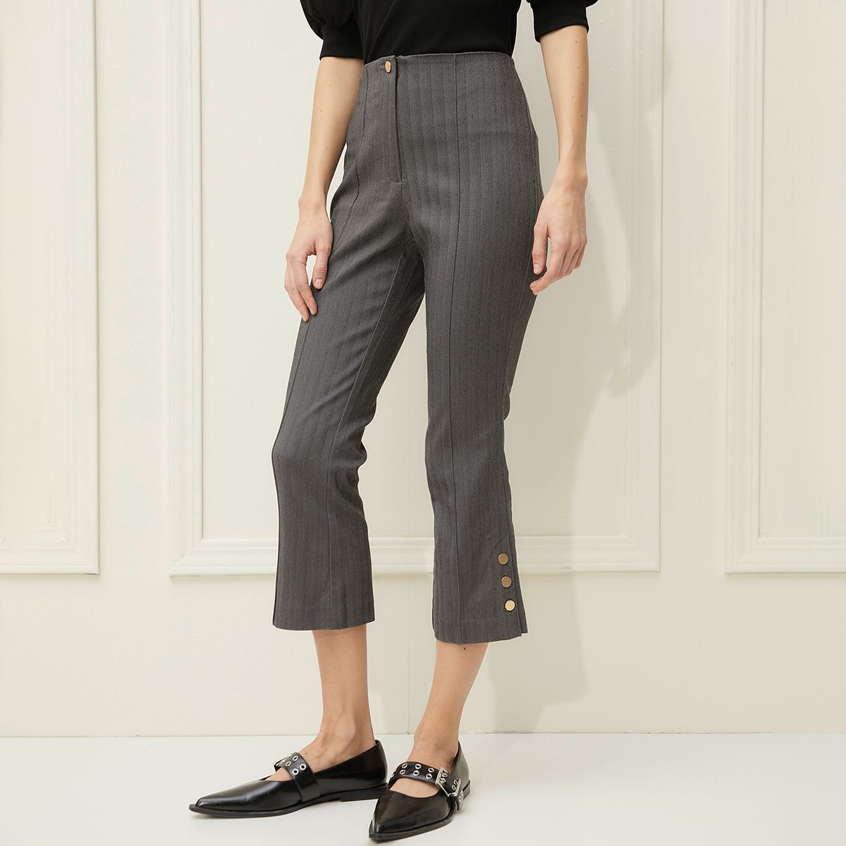 BASEMENT - Pantalón Boot Cut Tiro Medio Viscosa Mujer Basement