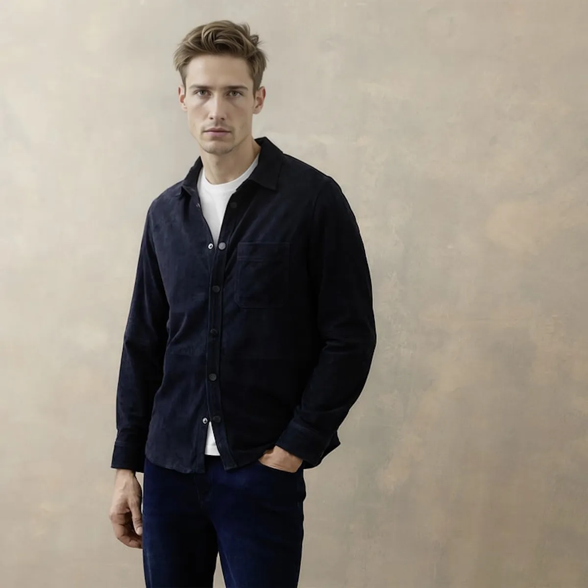 WOLF&HANK - Sobrecamisa de Cuero Casual Hombre Wolf&Hank