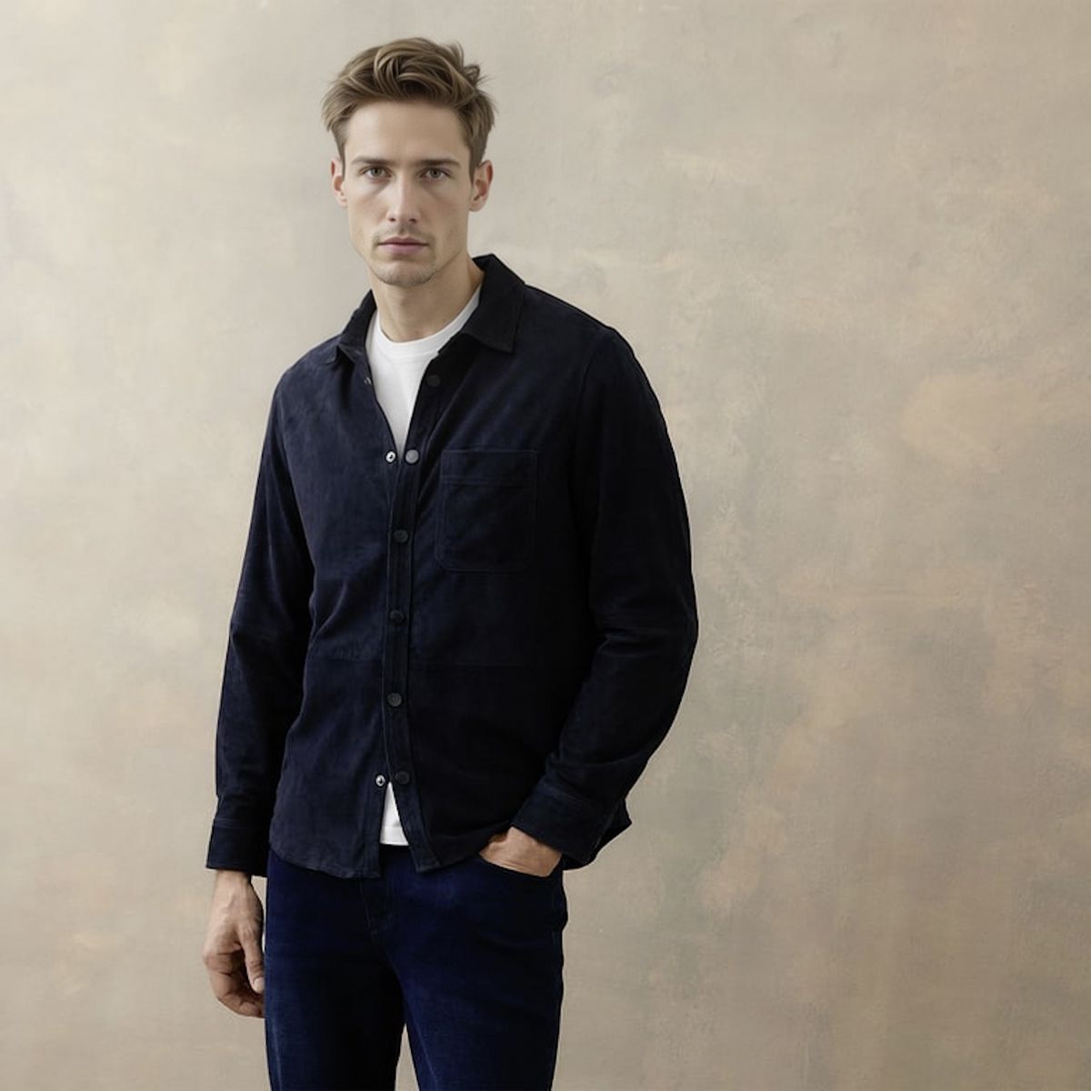 WOLF&HANK - Sobrecamisa de Cuero Casual Hombre Wolf&Hank